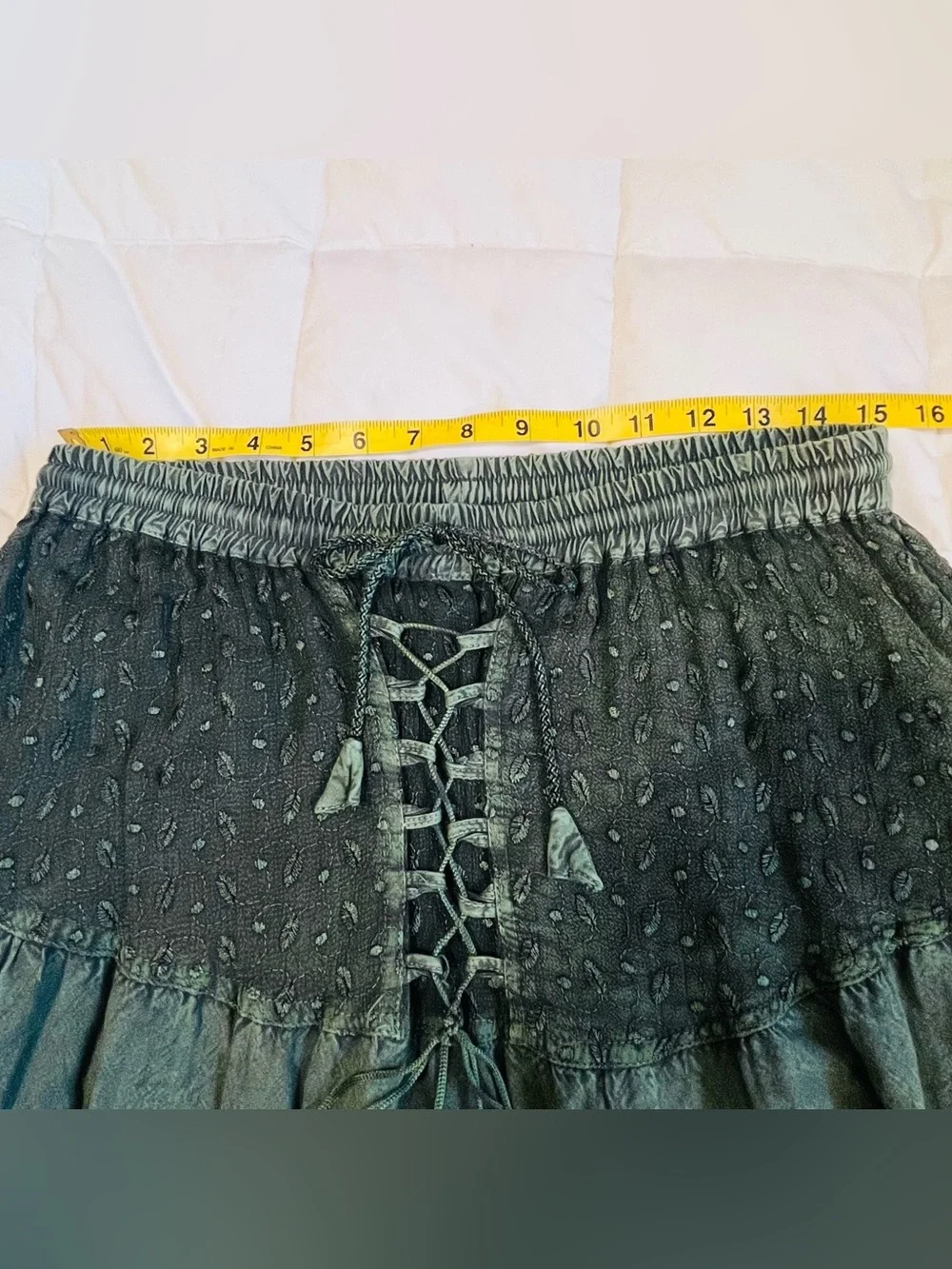 Olive Green Bohemian Lace-Up Maxi Skirt- OS - Picture 3 of 4